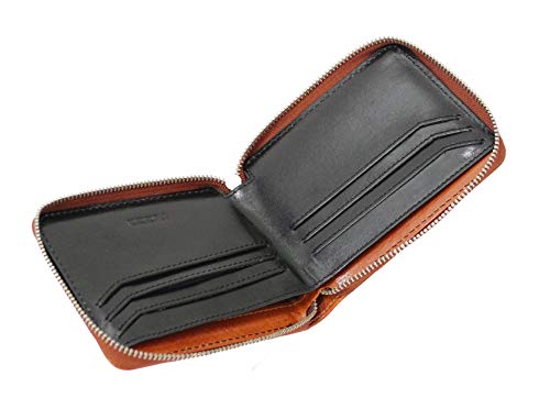 Ricco RFID Blocking Full Zip Around Leather Billfold Wallet For Men S12 Honey Black3