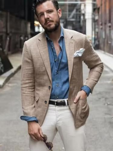 Men's Linen Blazer Slim Fit Suit Jacket Summer Casual Sports Coat for Beach Wedding Formal Party4
