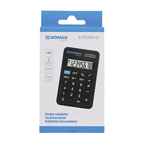 Taschenrechner Donau TECH/K-DT2085-01 8-Stellig Wurzelfunktion/ 114x69x18mm/ Farbe: Schwarz/Rechner mit 8-stelliger Anzeige/Batteriebetrieb/Kompaktes Design