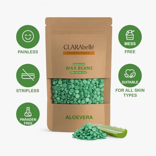 Image of Clarabelle Aloe Vera Hard Wax Beans | Painless Stripless Hair Removal for Women & Men | For Bikini Line, Upper Lips, Arms, Legs, Underarms & Full Body | Soothes Sensitive Skin (100g)