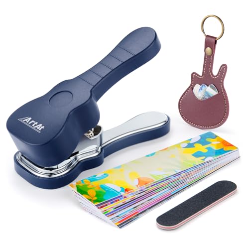 ArtAt Guitar Pick Punch Kit – Bass Guitar Picks Puncher With 15 Variety Pick Strips Medium Guitar Pick Maker Punch Kit Unique Guitar Lovers Gifts