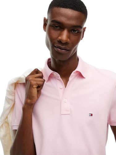 Image of Tommy Hilfiger Men's Short Sleeve Polo Shirts in Slim Fit with Stretch and Organic Pique Cotton