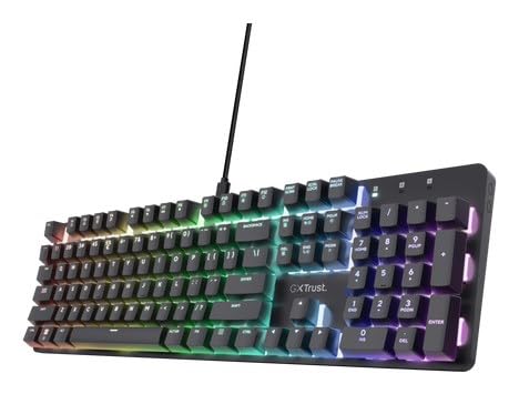 Trust GXT 871 Zora Teclado mecánico QWERTY EE.UU. con iluminación RGB, Interruptores Huano Lineal, Software Incluido, Anti-Ghosting N-Key Rollover USB programable Gaming Keyboard PC portátil