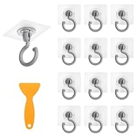 12 Pezzi Ganci Autoadesivi Girevoli a 360 Gradi con 1 Raschietto -Carico Massimo 3 kg- Ganci da Soffitto Senza Foratura, Gancio da Parete Trasparenti Gancio Adesivo per Bagno/Cucina/Ufficio (Grigio