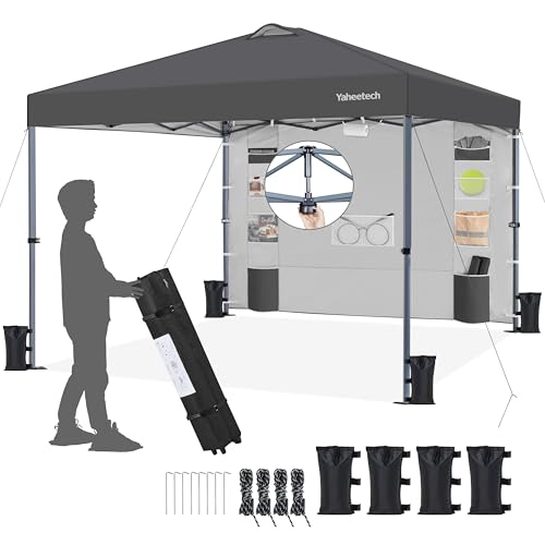 Yaheetech 2.5x2.5M Pop Up Gazebo with 9 Storage Pockets Sidewall Commercial Shade Shelter Waterproof Awning Canopy with Roller Bag & Sandbags for Garden Party Outdoor Camping Beach Dark Grey