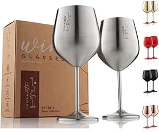 Gusto Nostro Stemmed Stainless Steel Wine Glasses  18 oz Unbreakable Goblets for Outdoor Pool Party, Anniversary and Wedding Toasting  Elegant Silver