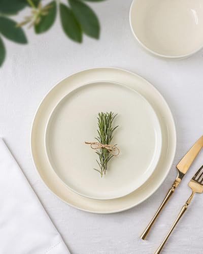 Image of TheTerra Ceramic Dinnerware Sets for 4, 12 Pieces Porcelain Lightweight Plates and Bowls Sets, Scratch Resistant Dish Set, Oven & Microwave & Dishwasher Safe, Ivory Speckled