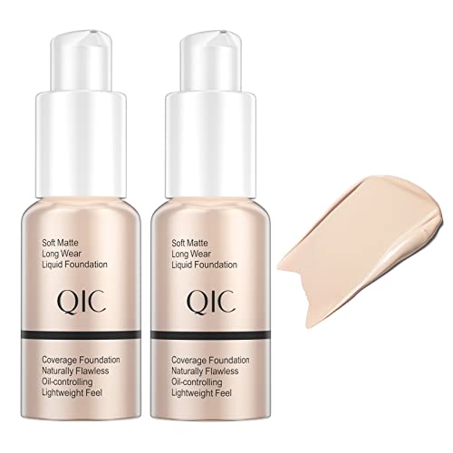 Full Coverage Foundation,Lightweight Concealer Long Lasting Matte Moisturizing Base Flawless 30ml Matte Oil Control Foundation Makeup (2PCSPorcelain)