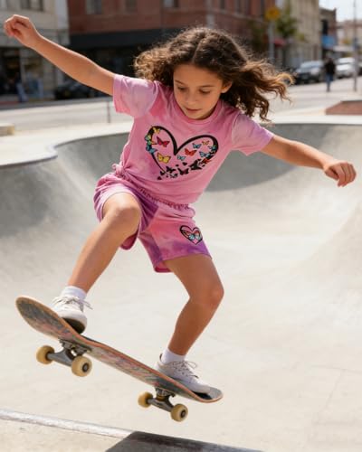Image of 7-14Y Tween Girl Clothes 2 Piece Short Sleeve Tie Dye Heart Print Top and Shorts Teen Girl Summer Outfits Short Set