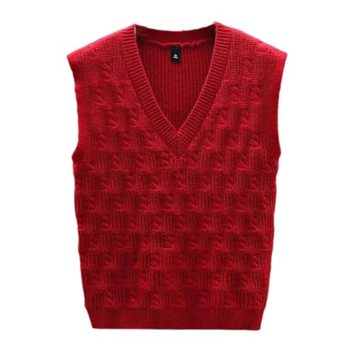 Men V Neck Sleeveless Sweater Vest Thick Knit Fall Winter Casual Waistcoat Loose Pullover Top