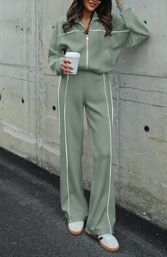 Image of BTFBM Women's Two Piece Tracksuit Fall 2026 Long Sleeve Zip Up Sweatshirt Long Pants Outfits Jogger Sweatsuit Sets