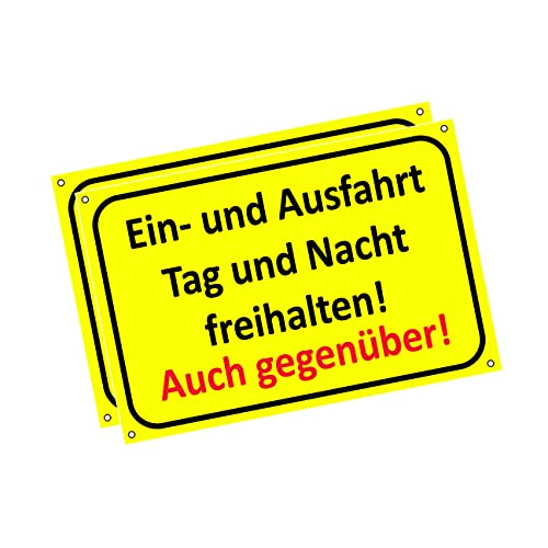Einfahrt freihalten Schilder - Ausfahrt freihalten Schild - auch gegenüber - Parken verboten - Garage Tag und Nacht freihalten (30x20 cm) (2 Stk. Einfahrt freihalten Tag und Nacht)