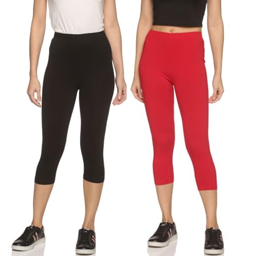 Image of OUTFLITS Women's Knee-Length Cotton Spandex Essential Capri Stretchy Leggings |Small - 2XL Adult |Yoga Leggings, Workout, Gym, Running 3 /4th Leggings for Women(OFLLC)