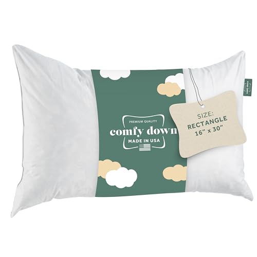 Image of ComfyDown 16x30 Throw Pillow Insert, Down & Feather Fill, 100% Cotton Cover, Made in USA - Premium Soft Lumbar Decorative Pillow Form Sham Stuffer for Bed, Sofa & Couch