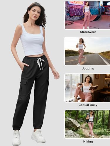 Image of Cromoncent Girls&Womens Cargo Pants Elastic Waist Lightweight Outdoor Jogger Pants, 6 Years - XX-Large