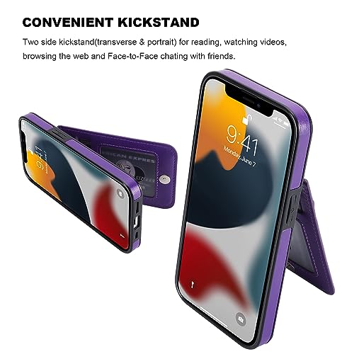 Image of KIHUWEY Compatible with iPhone 13 Case Wallet with Credit Card Holder, Premium Leather Magnetic Clasp Kickstand Heavy Duty Protective Cover for iPhone 13 6.1 inch(Dark Purple)
