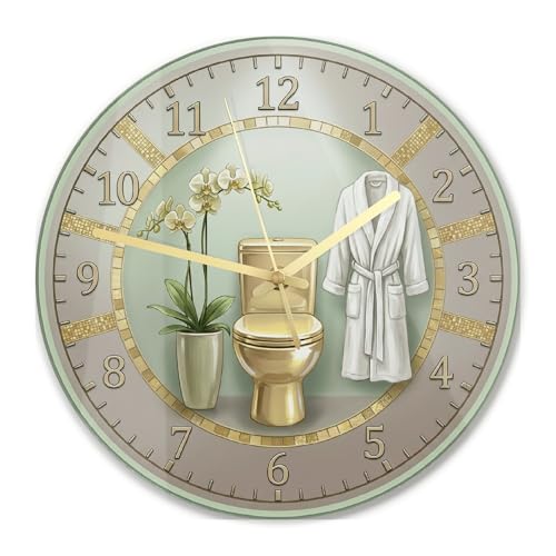 Horloge murale de salle de bain orchidée, contemporaine et minimaliste avec peignoir N/A, horloge murale ronde verte pour garage, salle de jeux, décoration...