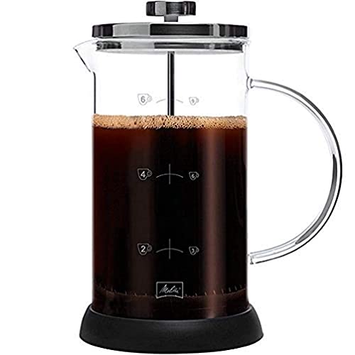 Melitta Szklany Ekspres do kawy, French Press, do kawy lub herbaty, nadaje się do mikrofalówki, stal nierdzewna, 1 L (9 filiżanek), standardowy, stal nierdzewna