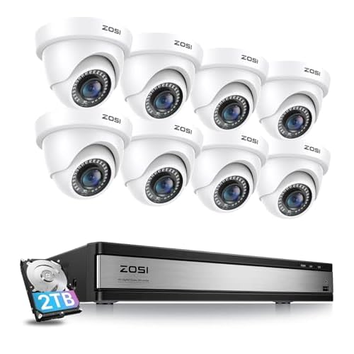 ZOSI 16CH 1080P Überwachungskamera Set Aussen, 2TB DVR mit 8X 2MP Überwachungskamera, Bewegungserkennung Alarm, IR Nachtsicht, Wasserdicht 16CH 1080P 8 kamera Weiß