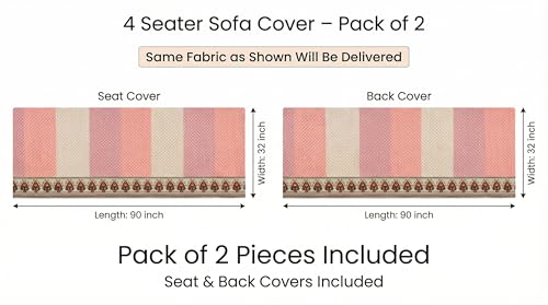 Image of Velvet 4 Seater Sofa Cover Fully Covered | Anti Skid Non Slip | Printed Pink | Sofa Slipcover for Living Room