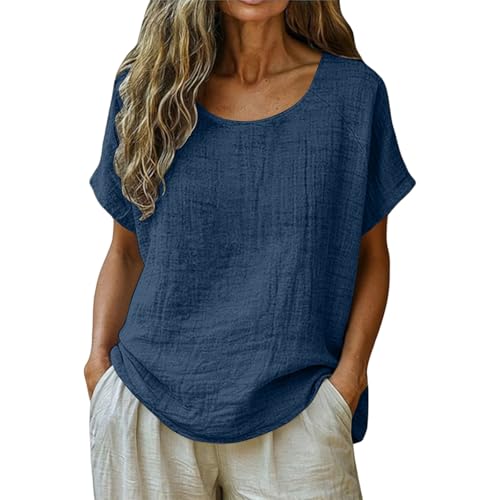 Gauze Shirts for Women Casual Crew Neck Short Sleeve Tops