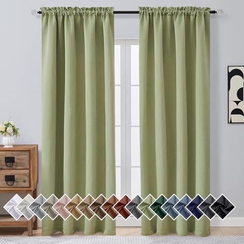 Image of Sage Green Blackout Curtains for Bedroom 90 Inch Length 2 Panels, Room Darkening Soft Fabric Curtain Panels for Living Room, Modern Window Treatments Dual Rod Pocket Design, 2x50Wx90L Inches