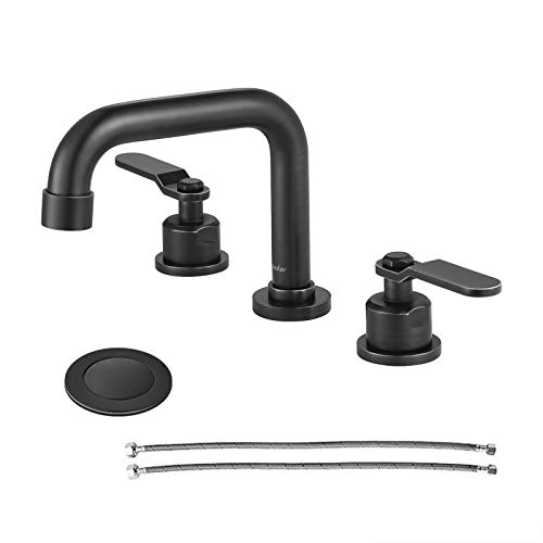 NEWATER Two-Handle Widespread Bathroom Sink Faucet Modern Vessel Vanity Faucets Three Hole Rv Commercial Lavatory Faucet with Metal Pop-up Sink Drain & Supply Lines，Matte Black