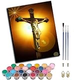 WANGWANGMIAO Pintura por números para adultos,Cruz de oro de Jesús, kit de pintura alegre, pintura por números,pinceles de lienzo,decoración para el hogar,con marco