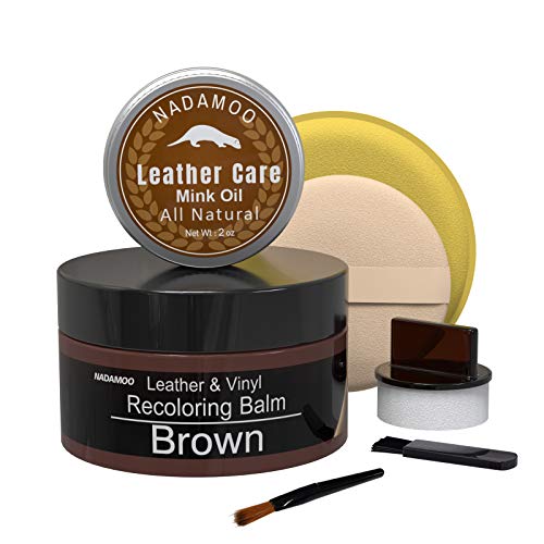 NADAMOO Brown Leather Recoloring Balm with Mink Oil Leather Conditioner, Leather Repair Kits for Couches, Restoration Cream Scratch Repair Leather Dye For Vinyl Furniture Car Seat, Sofa, Shoes
