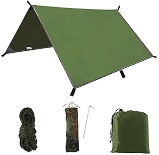 3m x 3m Hammock Rain Fly Tent Tarp Waterproof Windproof Snowproof Camping Shelter Portable Lightweight Basha Sunshade for Snow Camping Outdoor Travel (armygreen)