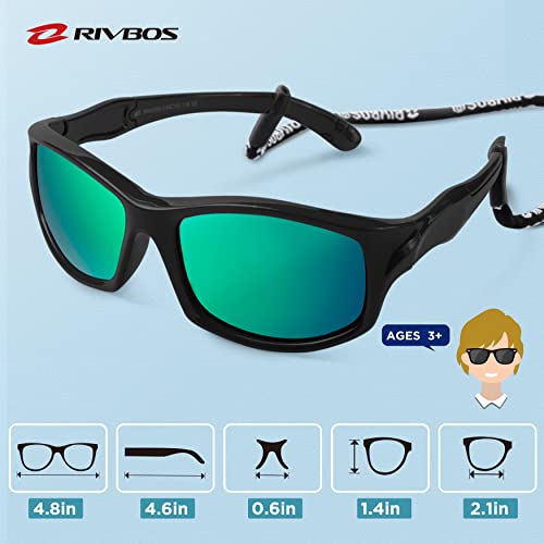 RIVBOS Kids Sunglasses with Strap Polarized UV Protection Flexible Rubber Shades for Boys Girls RBK0034