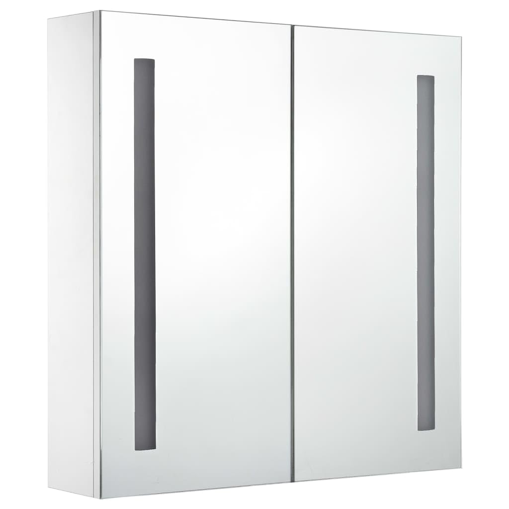 LED-Spiegelschrank 60x14x62 cm, Weiß, Glas, mit 2 Türen, 3 Einlegeböden, USB-Anschluss, Wandschrank für Badezimmer, Kosmetik, Rasur, Hautpflege, Floating Vanity