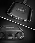 BESTEK 150W 2-Socket Car Cigarette Lighter Splitter Power Adapter DC Outlet Car Charger Dual 2.4A USB with 26 Inches Cord for Cellphone GPS Dash Cam