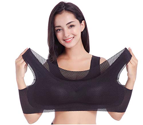 FEOYA Big Size Sports Bra No Wire Light Comfy Removable Pads Sleep Bra for Big Bust Women 6XL Black