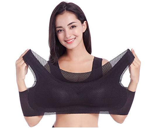 FEOYA Women Sleep Bras Light Comfy Daily Bra Seamless Leisure Bras with Removable Pads Large Black