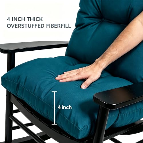 Image of QILLOWAY Tufted Outdoor Chair Cushion Set of 4, Waterproof 43x20x4 Inch Non Slip Replacement Pad for Wicker Lounge Patio Furniture, Peacock Blue