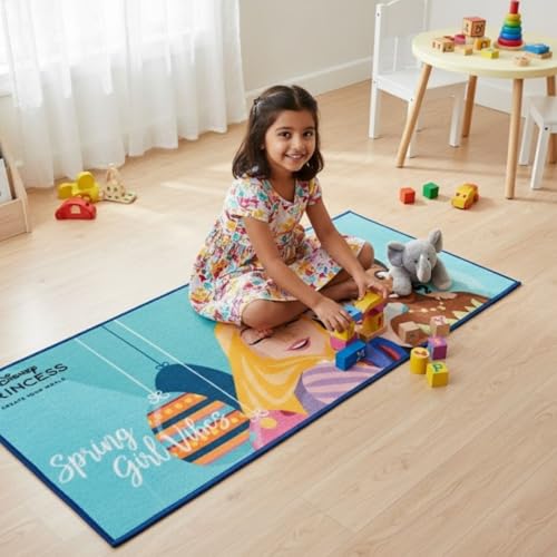Image of Athom Living Disney Princess (Girl Vibes) Runner Carpet 2x4.5 Ft, Soft Printed Mat with Anti-Skid Backing, Durable Washable Runner for Kids Bedroom, Play Area & Playroom Decor