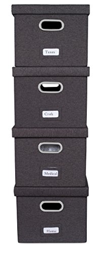 Internet's Best Collapsible File Storage Organizer With Lid - Decorative Linen Filing & Storage Office Box – Hanging Letter/Legal Folder – Home Office Bins Cabinet – Charcoal Container - 6 Pack #TOP7