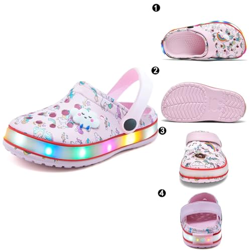 Image of XPKWS Toddler Kids Clogs Boys Girls LED Garden Shoes Light up Sandals Slip on Quick Dry Beach Slippers
