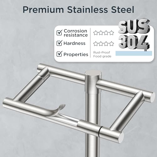 Image of FORIOUS Toilet Paper Holder Wall Mount, Stainless Steel Rustproof Double Post Pivoting Tissue Roll Holder for Bathroom, Commercial Toilet Paper Dispenser Toilet Paper Holder Stand, Brushed Nickel