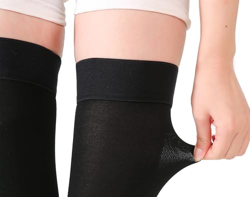 Image of TOFLY Thigh High Compression Socks for Women & Men (Pair), Open Toe, Opaque, Firm Support 30-40mmHg Graduated Compression Hose, Medical Compression Stockings for Varicose Veins, Edema, DVT,Black XL