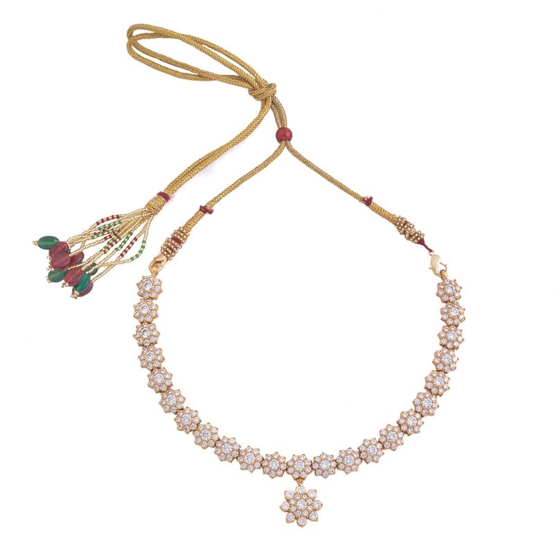 KUSHAL’S Fashion Jewellery White Gold Plated Ethnic 92.5 Pure Silver Temple Necklace – 409716