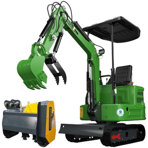 DigSwift 1.2 Tons Full Hydraulic System Mini Excavator, with Gasoline B&S Engine, Grass Cutter Attachment Drum Rotary Mower, Handle All Kinds of Mowing Tasks, US in Stock