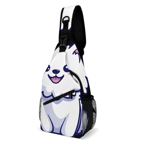 Samoyed Dog Marshmallow Sling Backpack Crossbody Bags with Pocket for Women And Men Chest Bag for Travel Hiking