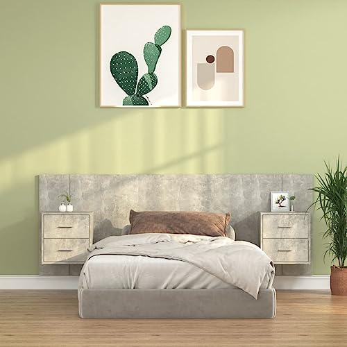 WHOPBXGAD Cabecero de Dormitorio Cabecero MultifuncionalCabecero de Cama con mesitas Madera contrachapada Gris hormigónAdecuado para dormitorios