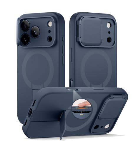 SURITCH for iPhone 17 Pro Max Case with Camera Control Cover Camera Cover and Adjustable Kickstand Compatible with MagSafe Shockproof Bumper Protective Cases 6.9 Inch Blue