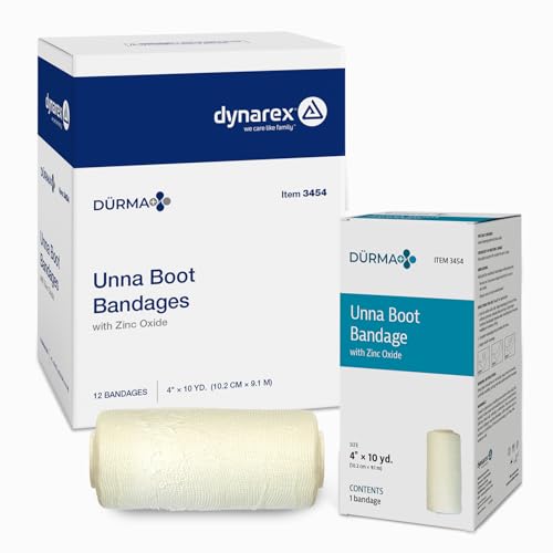Dynarex Dürma+ Unna Boot Bandages with Zinc Oxide - Maintains Moist Environment and Provides Compression for Leg Ulcers, Edema, Sprains - 4' x 10 yds - Case of 12 Rolls