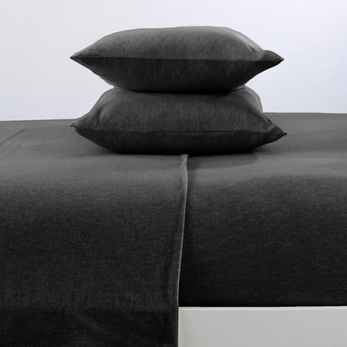 Image of Great Bay Home Full Flannel Jersey Knit Sheets. All Season, Soft, Cozy T-Shirt Sheet Set. Cotton Blend Bed Sheets. Cozy Flex Collection (Full, Charcoal)
