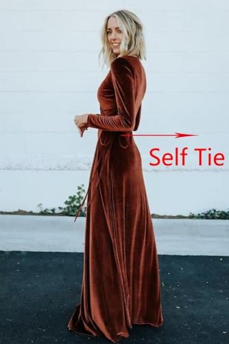 UZN Women's Long Sleeve V-Neck Bridesmaid Dresses with Slit Maxi Velvet for Wedding Formal Party Gowns3