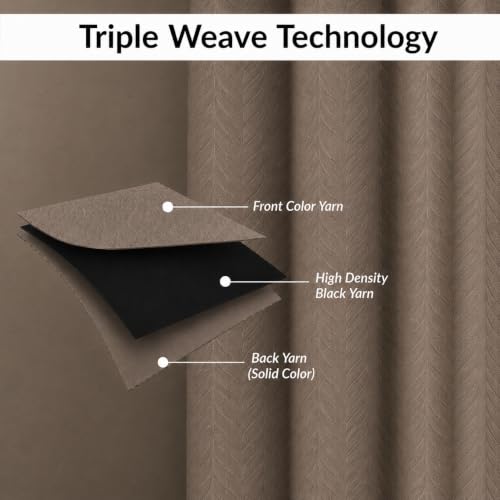 Image of LINENWALAS 100% True Blackout Window Curtains 6 Feet Set of 2 |Embossed Herringbone Leaf Design|Room Darkening Curtain |Thermal Insulated Curtains for Living Room, Bedroom (6 Feet, Light Brown)
